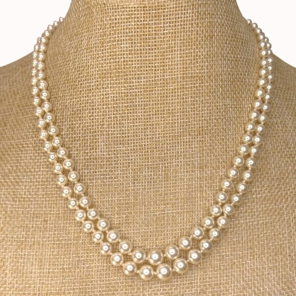 Vintage JKA Köhle Double Strand Faux Pearl Necklace 17" Gold Plated 925 Stamped - Picture 1 of 16